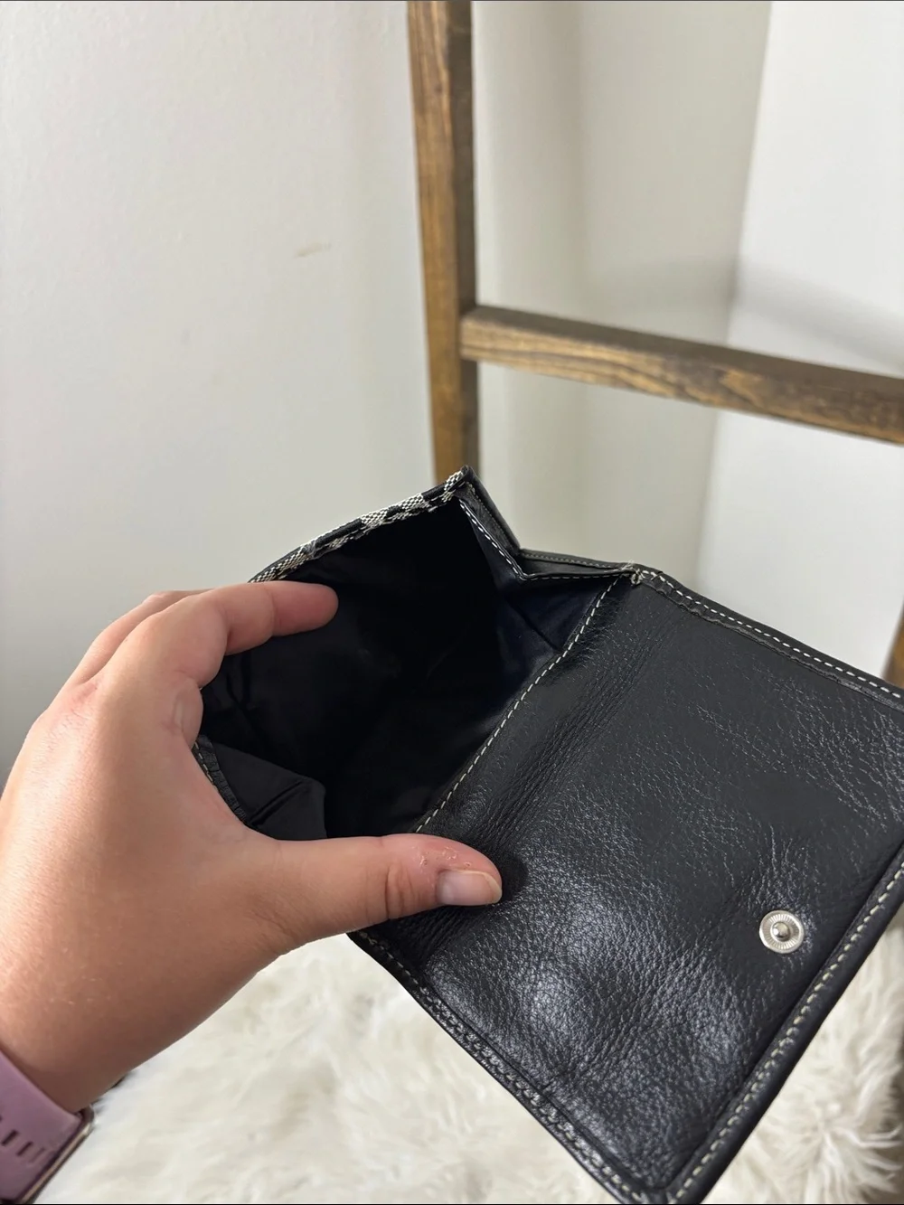 Brighton Signature Hearts Snap Wallet Leather Trim Black